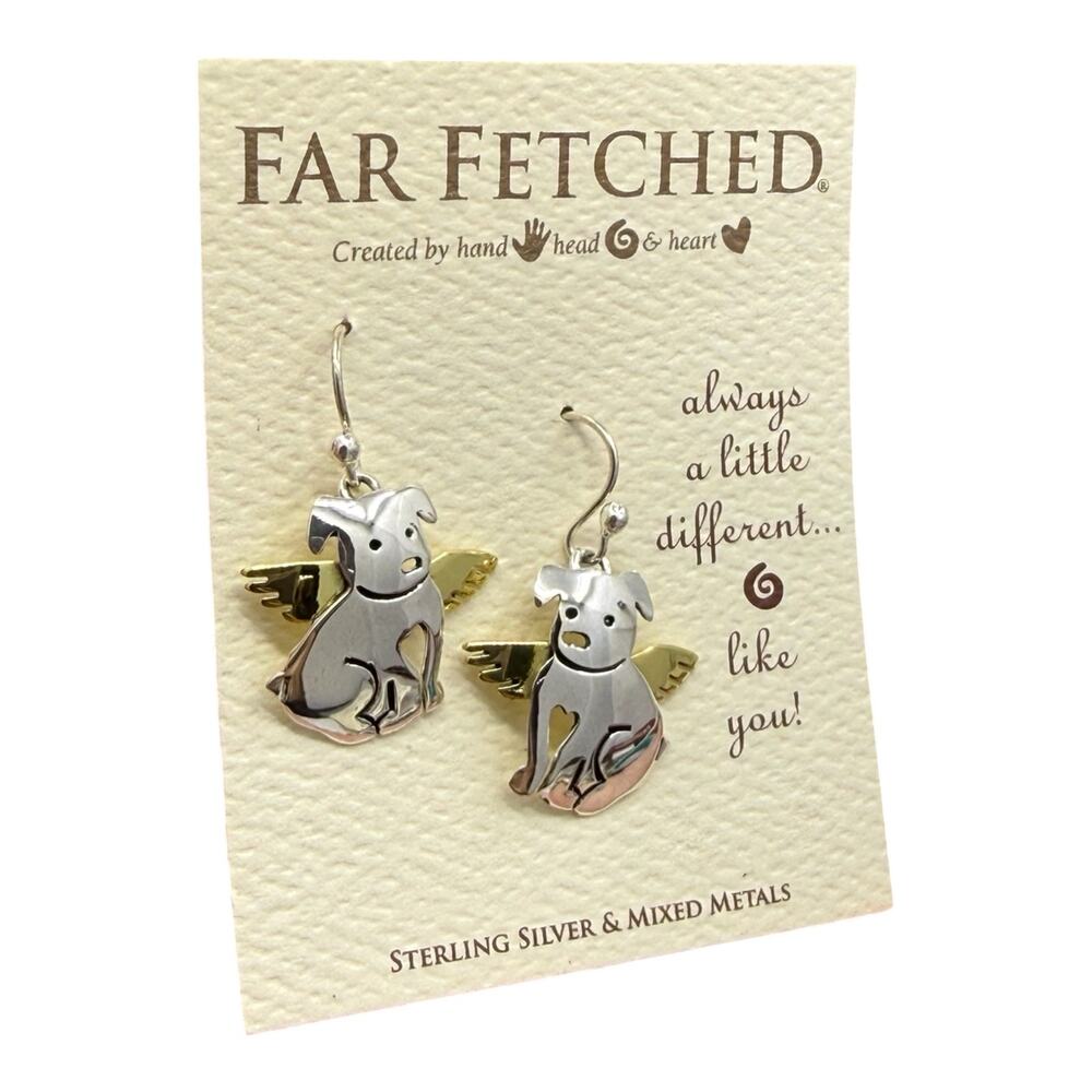 Far Fetched Angel Puppy Dog Dangle Earrings 925 Sterling Silver Artisan Handmade - Picture 2 of 4